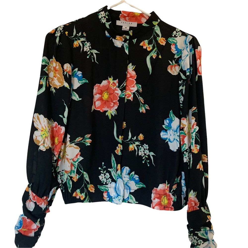 Crop Jacket Floral Full Zip Size Medium